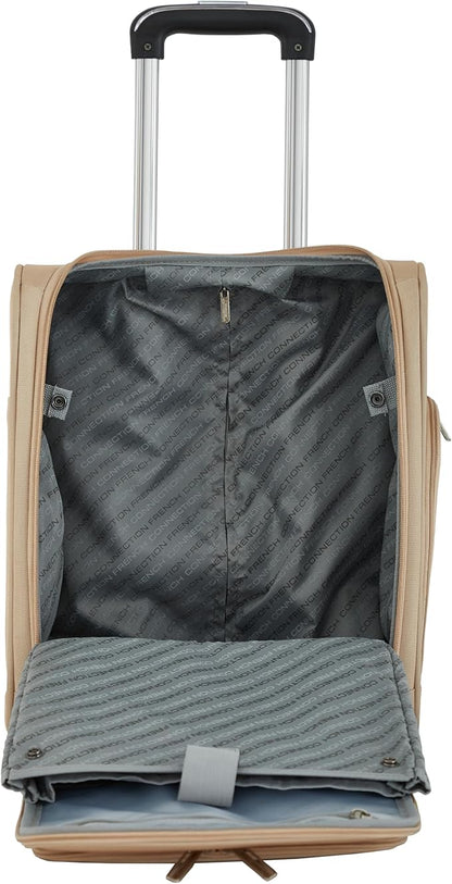 French Connection 16" Underseat Carry-On Luggage with USB/USB-C Ports, Toasted Almond