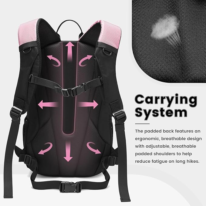 20L Lightweight Hiking Daypack, Small Hiking Backpack for Women(Pink)