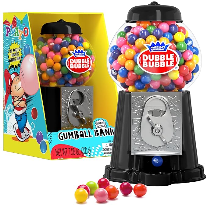 Gumball Machine Halloween Candy - for Kids 8.5" - Coin Operated Toy Bank - Dubble Bubble Gum Machine Classic Red Style Includes 85 Gum Balls - Kids Coin Bank - Candy Dispenser - (Black) - Playo