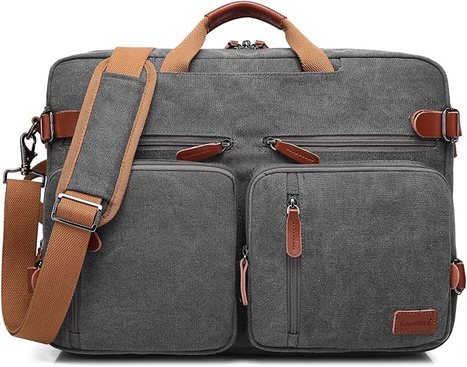 CoolBELL Convertible Backpack Messenger Shoulder bag Laptop Case Handbag Business Briefcase Multi-functional Travel Rucksack Fits 15.6 Inch Laptop For Men/Women (Cancas Dark Grey)