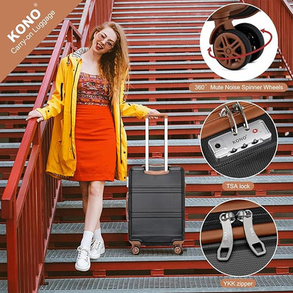 Kono Luggage Set 4 Piece Carry On Hardside Luggage with TSA Lock Spinner Wheels Lightweight PC+ABS Carry On Suitcase Apricot Black