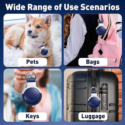 Genuine Leather for AirTag Holder Keychain for AirTag - Premium Handmade Protective Case Cover Accessories with Key Ring, Secure Hidden Design, All-in-One Package, Dark Blue