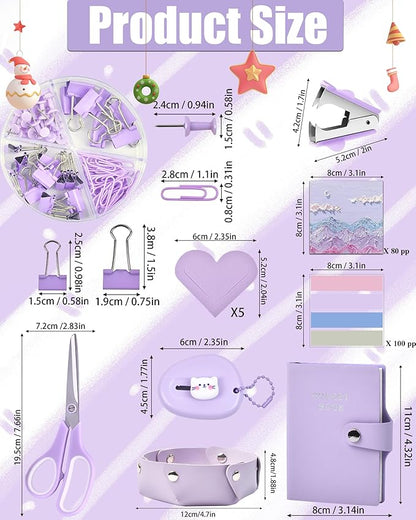 Purple Desk Accessories, 26Pcs Office Supplies and Desk Organizers, with Tape Dispenser, Stapler, Staple Remover Ect, Christmas Gifts