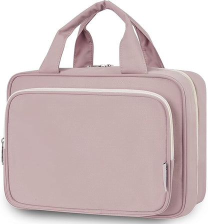 Narwey Travel Toiletry Bag for Women Large Hanging Makeup Bag Organizer Toiletries Bag for Full Size Essentials Accessories Cosmetics (Dusty Rose (Large))