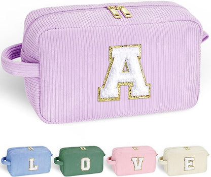 YOOLIFE Purple Travel Makeup Bag - Christmas Gifts for Teen Girl Kids Travel Makeup Bag Organizer Personalized Gifts for Women, Stocking Stuffers for Teen Girls Kids Purple Letter A