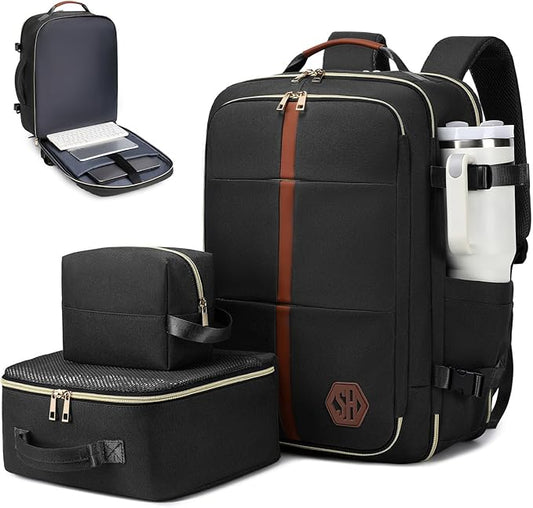 40L Travel Laptop Backpack for Women & Men, Airline Approved Carry On Luggage Overnight Bags, Waterproof Personal Item Bag, Weekender Essentials Backpacks Vacuum Backpack Black