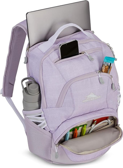 High Sierra Swoop Backpack, Lightweight Bookbag, Large Main Compartment + External Accessory Pockets, Separate Laptop Pocket, Dual Water Bottle Pockets, Fits most 17” Laptops, 30L Capacity, Orchid