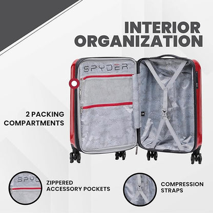 Spyder Rails Expandable Hardside Upright Suitcase with 360° Spinner Wheels, TSA Approved Lock (Red, 3-Piece Set)