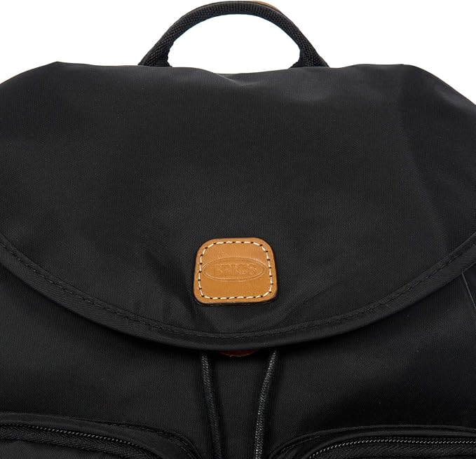 Bric's X-Travel Piccolo City Backpack 10", Water-Resistant Satin Nylon Daypack with Leather Details, Drawstring Closure, Adjustable Straps and Multi-Pocket Organization - Black