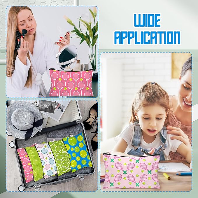 30Pcs Tennis Makeup Bag Tennis Gifts for Women Canvas Cosmetic Bags with Zipper Inspirational Travel Toiletry Pouch Tennis Accessories for Sports Lover Players Coach Christmas Team Gift