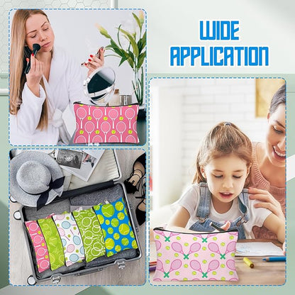 30Pcs Tennis Makeup Bag Tennis Gifts for Women Canvas Cosmetic Bags with Zipper Inspirational Travel Toiletry Pouch Tennis Accessories for Sports Lover Players Coach Christmas Team Gift