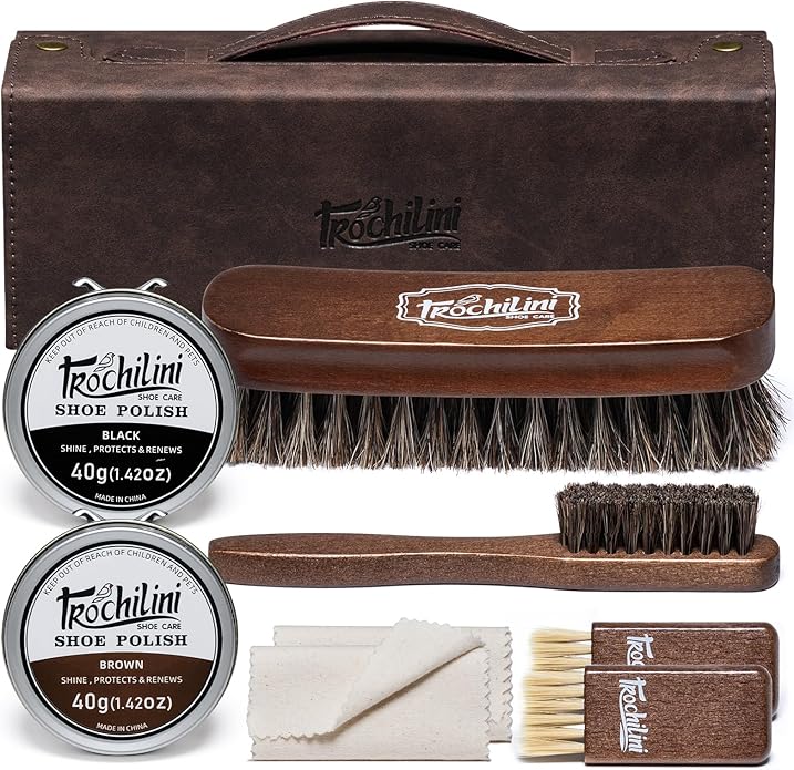 Shoe Polish Kit 13PC Shoe Shine Leather Boot Shoe Care Set Mink Oil Brushes and More for Gentle Care Cleaning