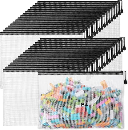 Jetec 32 Pcs Mesh Zipper Bags Toy Storage Bikini Organizer Bag Bolsas Para Guardar Trajes De Bano Waterproof Zipper Reusable Pouch Puzzle Multipurpose for Storage Office(Black,15 x 11 Inch)