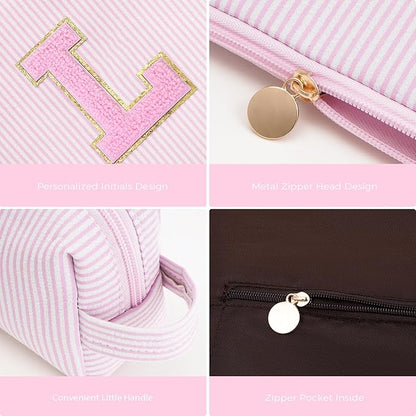 Dance Recital Gifts for Girls - Cosmetic Bag for Teen,Initial Cute Makeup Bag Set for Women,Trendy Pouch for Niece Sister Friend Female Her,Birthday Gifts for Daughter - Pink,L