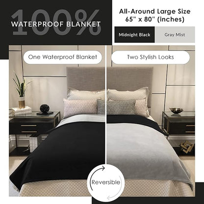 Waterproof Blanket | Machine Washable Dog Bed Cover | Water Proof Blanket to Protect Your Bed Couch Car from Leaks Spills & Accidents | for Adults Dogs & Pets | Oversized Queen Fit - 65x80in (Black)