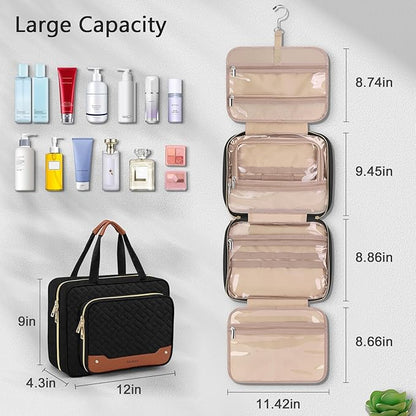 Wedama Toiletry Bag for Women, Large Cosmetic Travel Bag, Hanging Toiletry Bag for Bathroom, Thickened PVC Waterproof Makeup Bag, Toiletries Bag for Travel Business Trips and Camping, Black