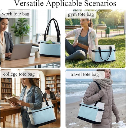 Puffer Tote Bag for Women, Work Bag with Cup Holder, Teacher Bag with Compartments, Quilted Tote Bag with Zipper for Travel