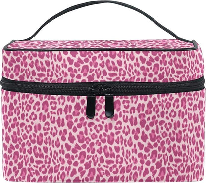 Makeup Bag, Pink Leopard Travel Makeup Organizer Bag Cosmetic Cases Toiletry Bags for Girl Women Ladies