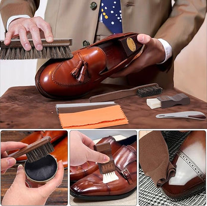 YUET 11PCS Professional Shoe Care Kit, Leather Shoe Shine Polish Brush Set for Boots, Dress Shoes - All-in-One Waterproofing & Cleaning w/Travel Case