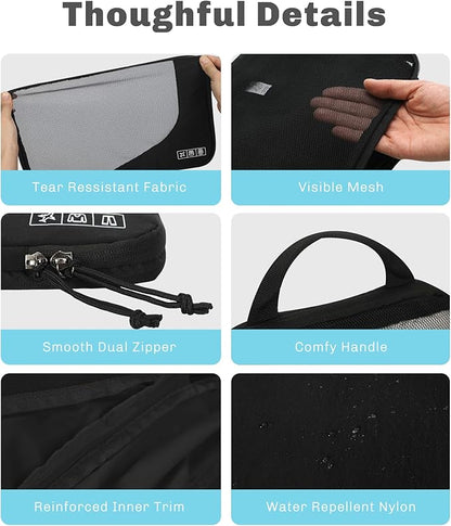 Hynes Eagle 6 Set/ 4 Set/ 2 Set Compression Packing Cubes Travel Essentials Lightweight Nylon Luggage Suitcase Organizer Bag Black 6PCS