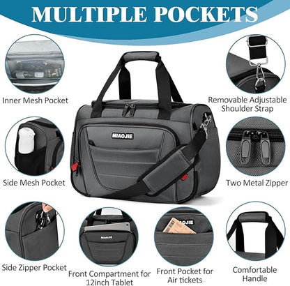 Underseat Carry On luggage Bag Airplanes Personal Item Bags, Gym Bag for Men Weekender Overnight Travel Tote Bag Shoulder Small Softside Carry on Luggage Travel Duffel Bags For Men Women -16 IN Grey