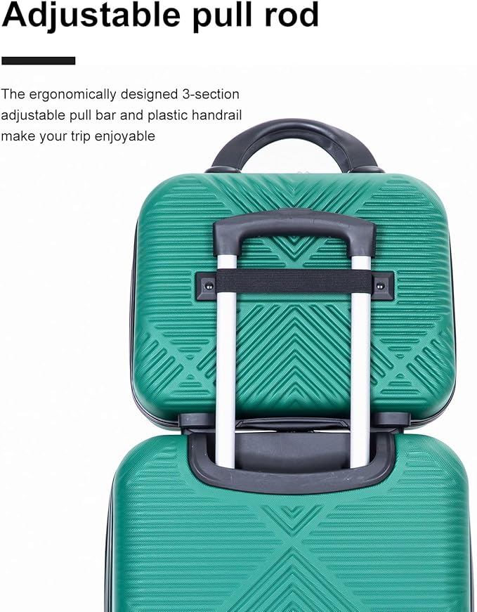 2 Piece Carry on Luggage Set, Airline Approved 20 Inch Luggage with Cosmetic Case HardShell Suitcase with Spinner Wheels, Lightweight Durable Hardside Suitcases Set, Dark Green