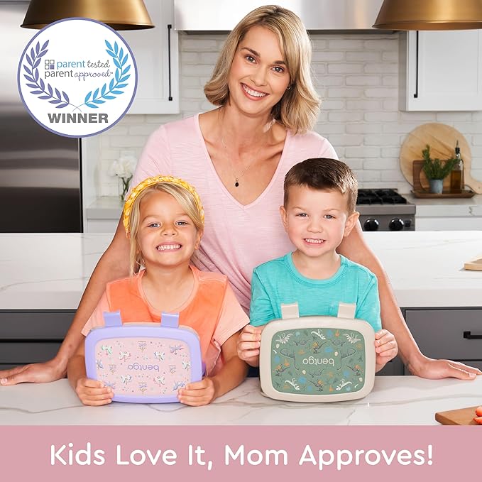 Bentgo Kids Prints Leak-Proof, 5-Compartment Bento-Style Kids Lunch Box - Ideal Portion Sizes for Ages 3-7, Durable, Drop-Proof, Dishwasher Safe, & PFAS & BPA-Free Materials (Carousel Unicorns)