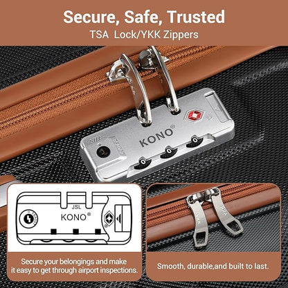 Kono 20'' Carry on Luggage with Spinner Wheel TSA Lock, Lightweight PC+ABS Hardside Luggage Durable Small Carry on Suitcase Apricot Black