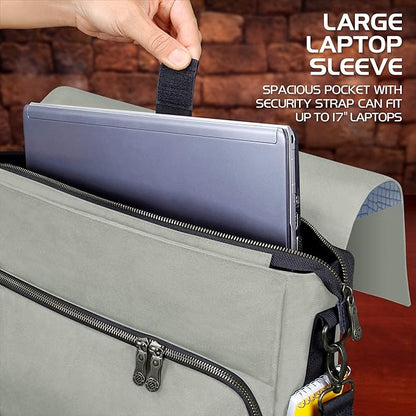 ENHANCE Collector's Edition RPG Player's Essentials DnD Bag - Dragon Hide Exterior Messenger Bag Fits 2-4 Books, Binders, Dice & Accessories, with 17 inch Laptop Slot, Battlemap Straps (Dragon Silver)