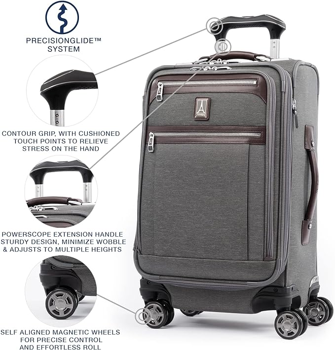 Travelpro Platinum Elite Softside Expandable Carry on Luggage, 8 Wheel Spinner Suitcase, USB Port, Suiter, Men and Women, Vintage Grey, Carry On 21-Inch