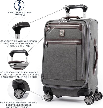 Travelpro Platinum Elite Softside Expandable Carry on Luggage, 8 Wheel Spinner Suitcase, USB Port, Suiter, Men and Women, Vintage Grey, Carry On 21-Inch
