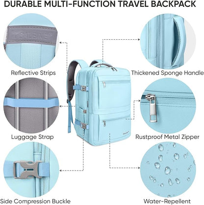BALEINE Travel Backpack for Women Men, Large Sturdy Carry On Laptop Backpack Gifts for Business, Casual, Weekender, Hiking (XL, Light Blue)