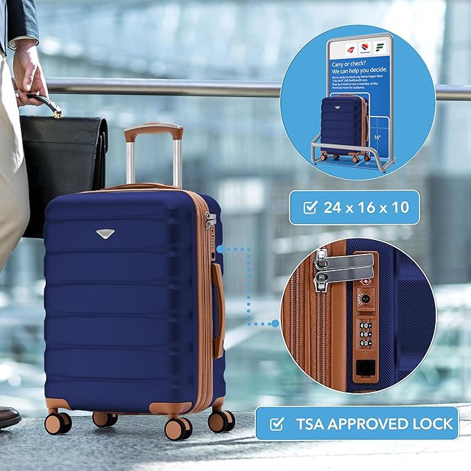 Flight Knight 24x16x10 Expandable Carry On Suitcase Hardside TSA Lock USB C Lightweight Luggage Silent Double Spinner Wheels Maximum Overhead Carry-On Bag For Virgin & South West Approved Airlines