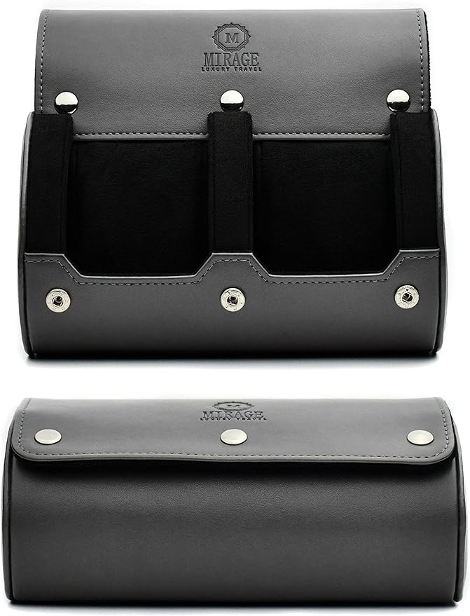2 Watch Roll Travel Case for Men - Watch Holder and Storage for Travel - Slate Gray Swiss Motif Vegan Leather