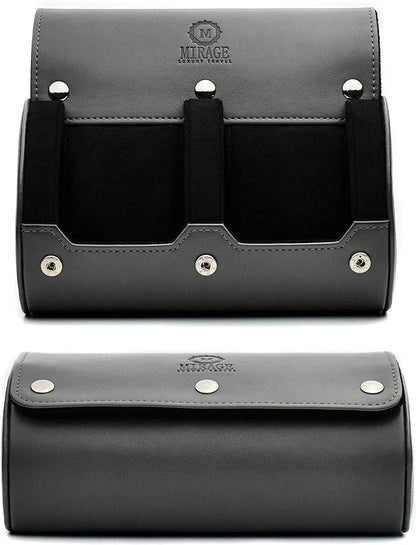 2 Watch Roll Travel Case for Men - Watch Holder and Storage for Travel - Slate Gray Swiss Motif Vegan Leather