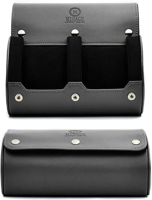 2 Watch Roll Travel Case for Men - Watch Holder and Storage for Travel - Slate Gray Swiss Motif Vegan Leather