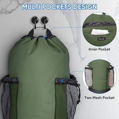 BALEINE 120L Laundry Bag Backpack, 900D Oxford Fabric Large Travel Laundry Bags with Shoulder Straps and 2 Mesh Pockets for College Dorm, Apartment, Laundromat (Green, 120L)