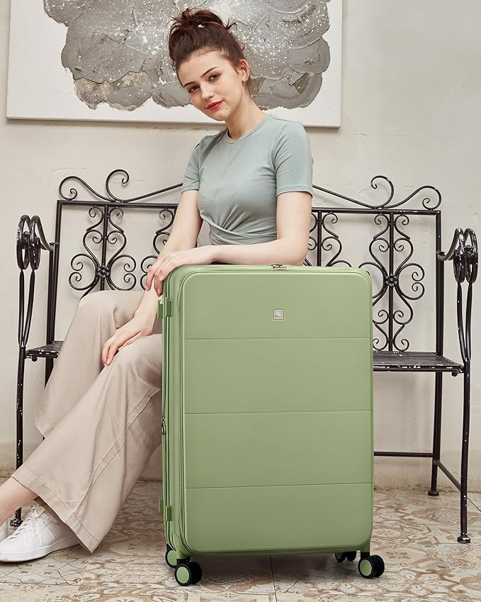 Hanke Hardside Expandable Large Checked Luggage, 28 Inch Top Opening Trunk Luggages with Spinner Wheels, All-PC Hard Shell Suitcase, Lightweight TSA Approved (Bamboo Green, 120L)