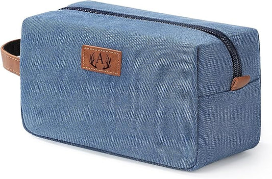 Janhavi Toiletry Bag For Men Waterproof, Groomsmen Gifts Personalized Canvas Engraved Initials & Wheat Ear, Mens Toiletry Travel Bag, Gifts For Men, Travel Tssentials (Blue A)
