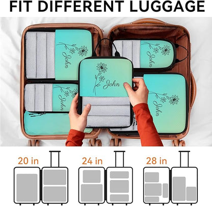 Custom 6 Set Compression Packing Cubes with Name Personalized Compressible Expandable Packing Organizers Luggage Carry On Suitcase Bags Travel Accessories Gifts, December Flower
