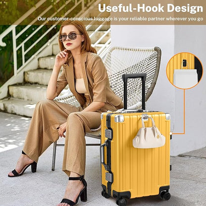Krute Zipperless Luggage 24 Inch Aluminum Frame Suitcase with Spinner Wheels PC+ABS Hardide Checked Luggage TSA Approved