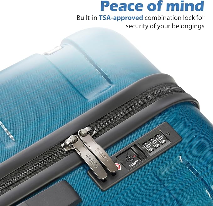 Coolife Luggage PC+ABS Expandable Hardshell Suitcase with TSA Lock, Spinner Checked Lightweight (Caribbean Blue, 28in)