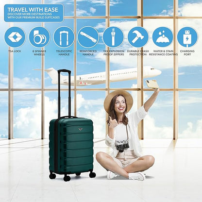 Flight Knight 24x16x10 Expandable Carry On Suitcase Hardside TSA Lock USB C Lightweight Luggage Silent Double Spinner Wheels Maximum Overhead Carry-On Bag For Virgin & South West Approved Airlines