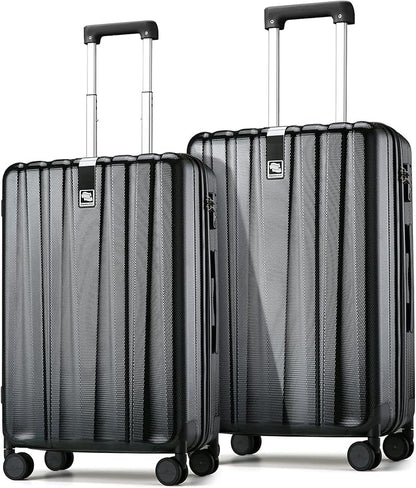 Hanke Luggage Sets 2 piece Carry On Luggage with Wheels PC Hard Shell Suitcases Lightweight Checked Travel Luggage Large Travel Suitcase Woman Men 20/24 Inch(Jet Black)