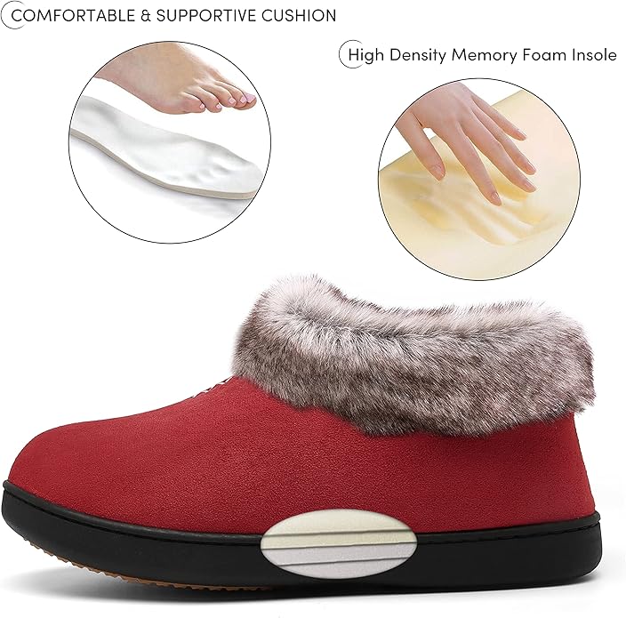 Mishansha Women's House Shoes Memory Foam Suede Moccasin Slippers Winter Warm Fleece Lined Home Shoes with Anti-Skid Rubber Sole