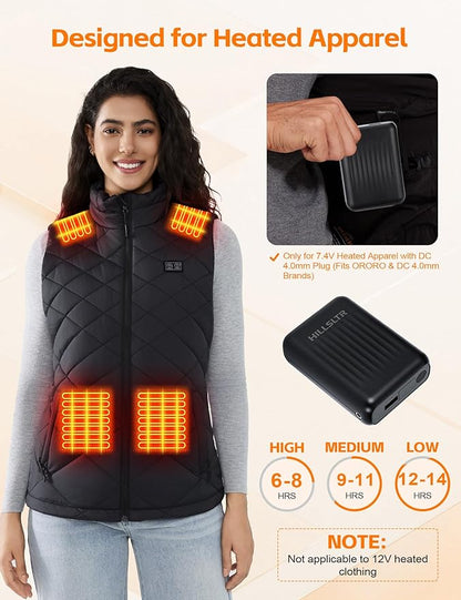 18400mAh Heated Vest Battery Pack - 7.4V DC 4.0mm & USB/Type-C Output Compatible with Heated Apparel, Up to 11H Heat, LED Display