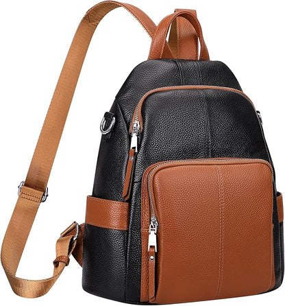 ALTOSY Soft Leather Backpack Purse For Women -theft Backpacks Versatile Shoulder Bag(S81 Black/Brown)