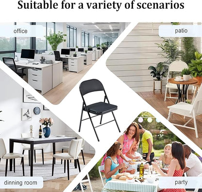 6 Pack Black Folding Chairs with Padded Cushion and Back, Foldable Indoor Outdoor Chairs with 330-LBS Capacity, Portable Heavy Duty Metal Frame Commercial Seat for Kitchen, Party, Events, Wedding