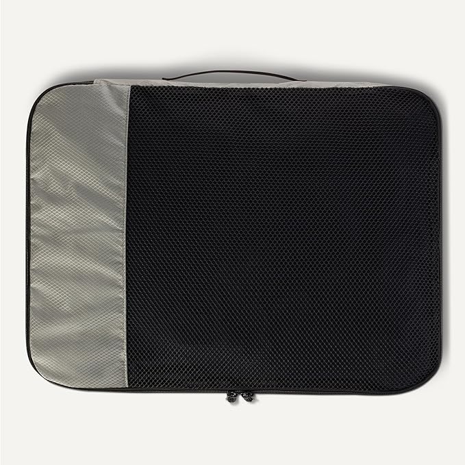 Amazon Essentials 4-Piece Packing Cubes Travel Accessories Set, Luggage Organizer with Double Zipper, Mesh Top, 100% Polyester, Large, Gray (Previously Amazon Basics)