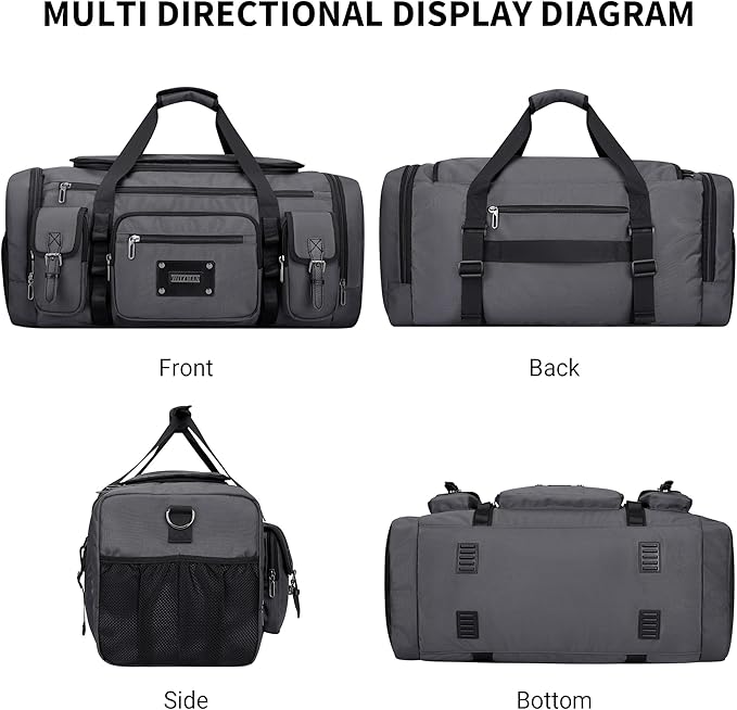 WITZMAN Duffle Bag for Men Large Carry On Weekender Bag 54L Nylon Duffle Gym Bags for Travel with Shoes Compartment(B717 Silvery Grey)